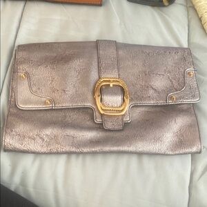 Jessica Simpson Metallic Clutch with Gold Buckle